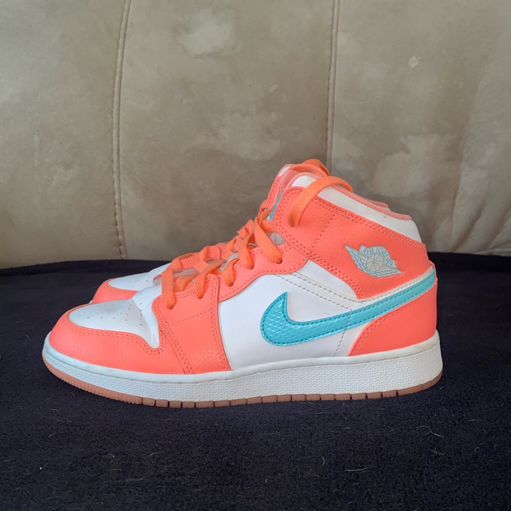 Air Jordan 1 Crimson Pulse (neon orange and turquoise)